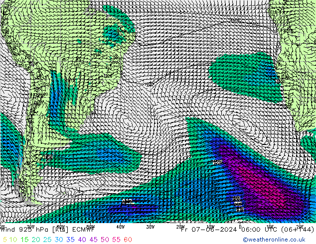 wiatr 925 hPa ECMWF pt. 07.06.2024 06 UTC