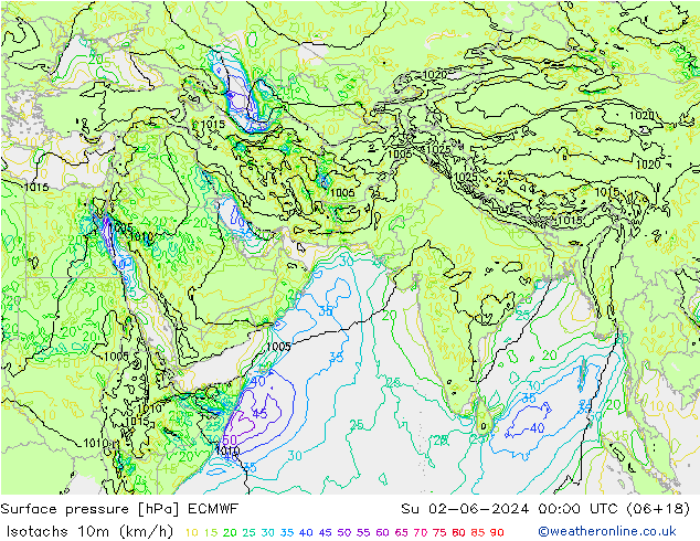 Eşrüzgar Hızları (km/sa) ECMWF Paz 02.06.2024 00 UTC