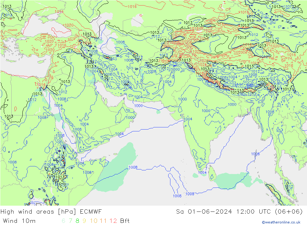 High wind areas ECMWF 星期六 01.06.2024 12 UTC