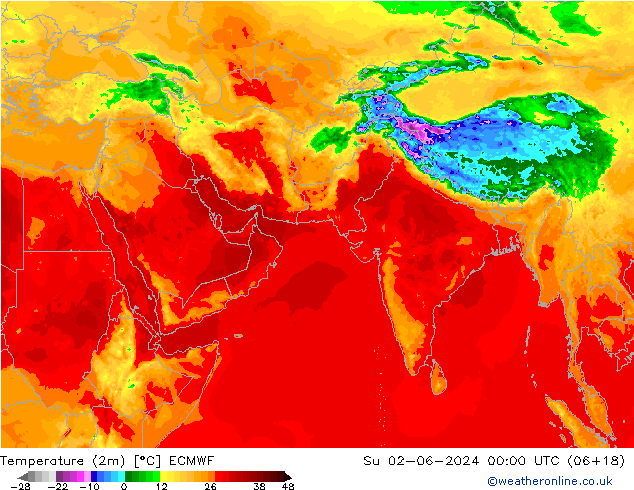 Temperaturkarte (2m) ECMWF So 02.06.2024 00 UTC
