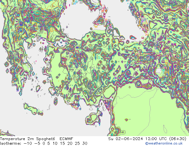 карта температуры Spaghetti ECMWF Вс 02.06.2024 12 UTC