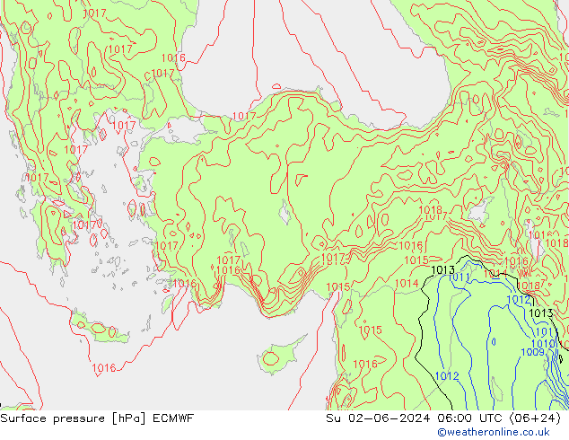 Surface pressure ECMWF Su 02.06.2024 06 UTC