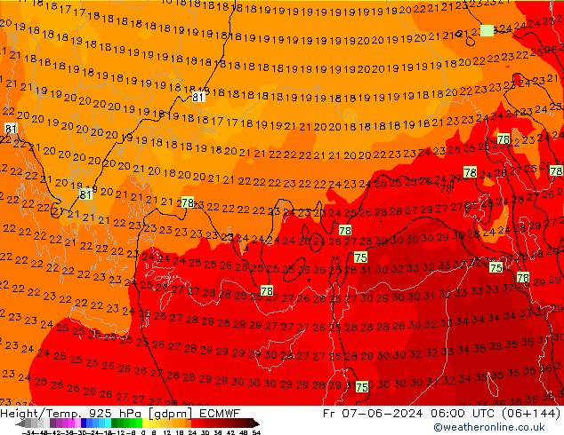 Height/Temp. 925 hPa ECMWF Fr 07.06.2024 06 UTC