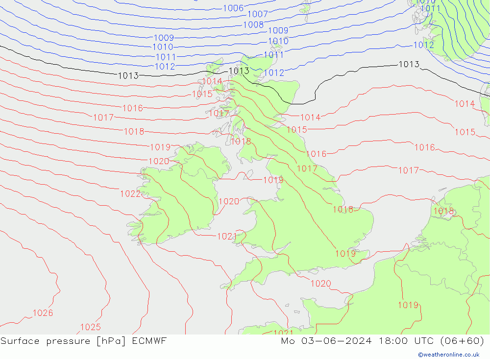 Surface pressure ECMWF Mo 03.06.2024 18 UTC