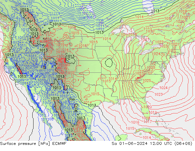 Presión superficial ECMWF sáb 01.06.2024 12 UTC