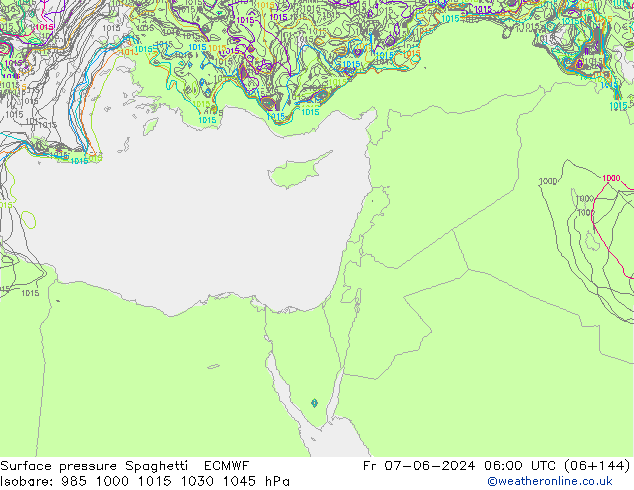 Surface pressure Spaghetti ECMWF Fr 07.06.2024 06 UTC