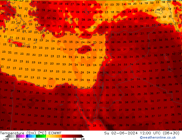 Temperature (2m) ECMWF Ne 02.06.2024 12 UTC