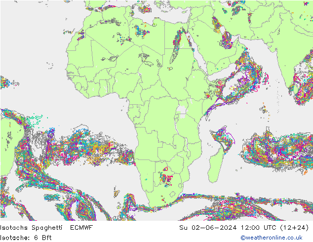 Isotachs Spaghetti ECMWF Su 02.06.2024 12 UTC