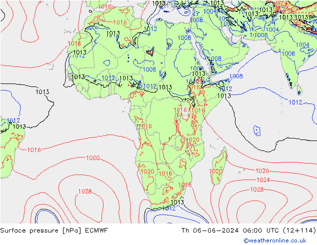 Pressione al suolo ECMWF gio 06.06.2024 06 UTC