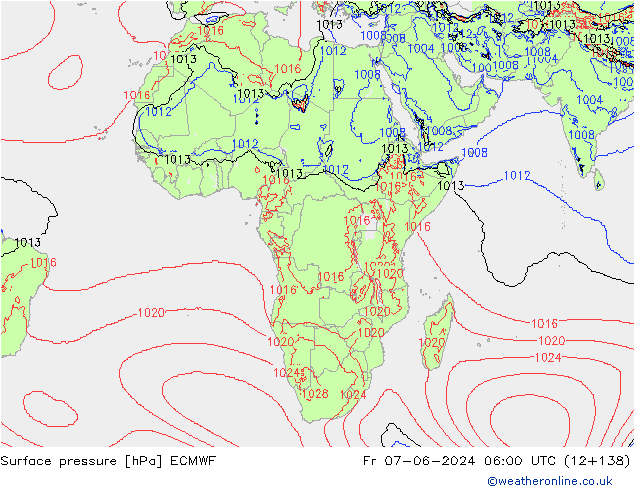 pressão do solo ECMWF Sex 07.06.2024 06 UTC