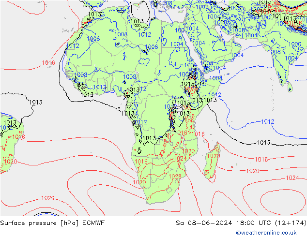 pressão do solo ECMWF Sáb 08.06.2024 18 UTC