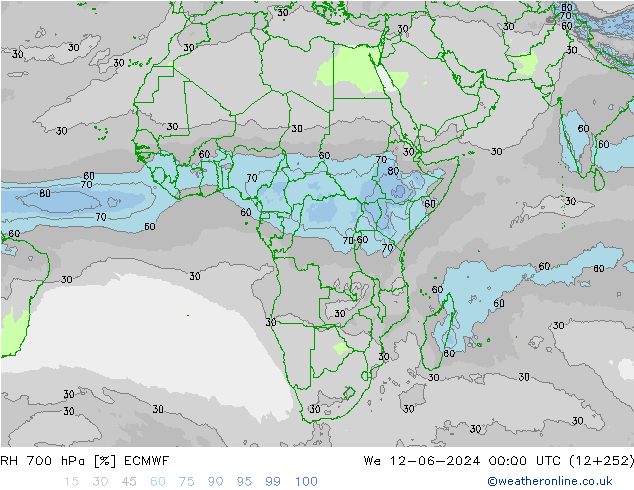 RH 700 hPa ECMWF mer 12.06.2024 00 UTC