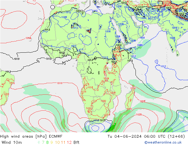 yüksek rüzgarlı alanlar ECMWF Sa 04.06.2024 06 UTC