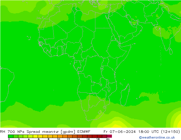 RH 700 hPa Spread ECMWF Pá 07.06.2024 18 UTC