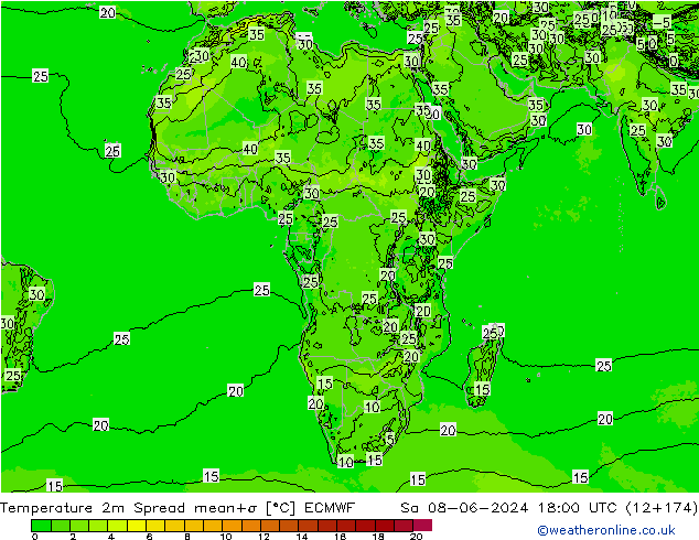 Sıcaklık Haritası 2m Spread ECMWF Cts 08.06.2024 18 UTC