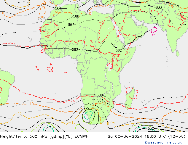 Yükseklik/Sıc. 500 hPa ECMWF Paz 02.06.2024 18 UTC