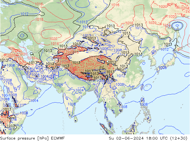 Luchtdruk (Grond) ECMWF zo 02.06.2024 18 UTC