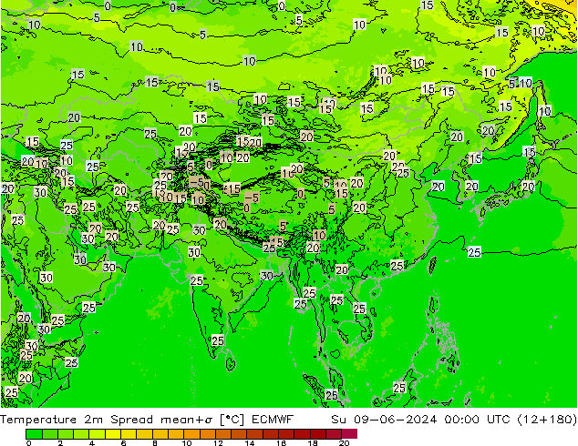 Sıcaklık Haritası 2m Spread ECMWF Paz 09.06.2024 00 UTC