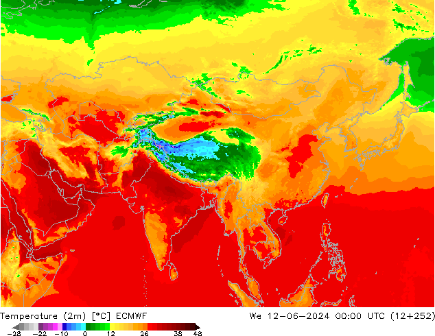 Temperatuurkaart (2m) ECMWF wo 12.06.2024 00 UTC