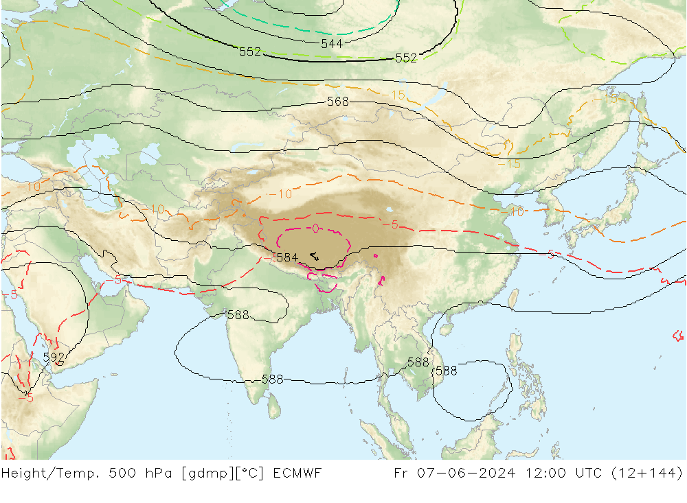 Hoogte/Temp. 500 hPa ECMWF vr 07.06.2024 12 UTC