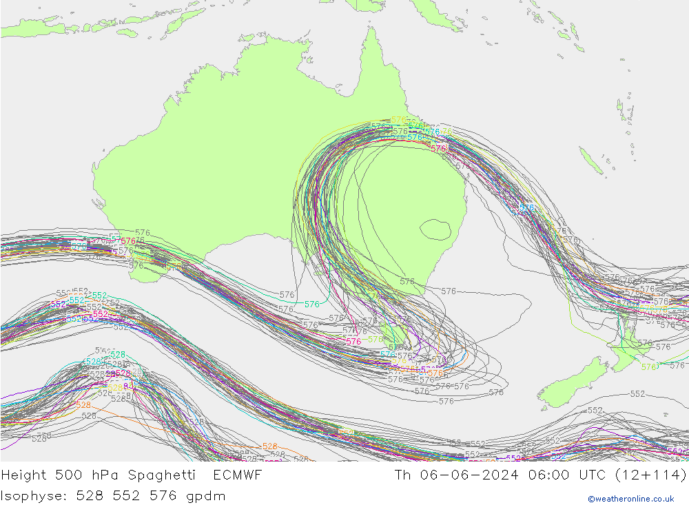 Height 500 hPa Spaghetti ECMWF Th 06.06.2024 06 UTC