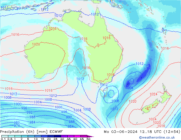 Precipitation (6h) ECMWF Mo 03.06.2024 18 UTC