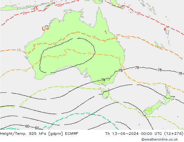 Yükseklik/Sıc. 925 hPa ECMWF Per 13.06.2024 00 UTC
