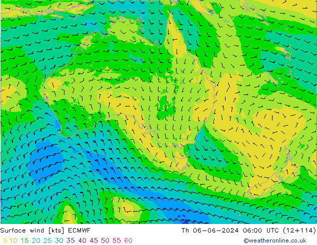 Vento 10 m ECMWF gio 06.06.2024 06 UTC