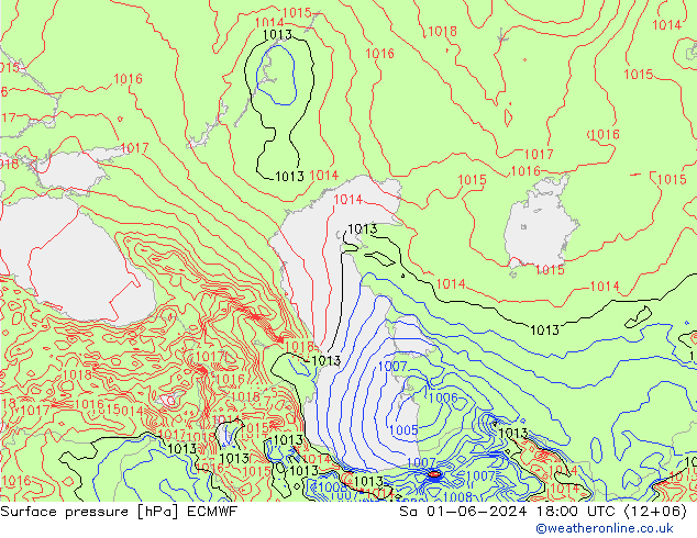 Surface pressure ECMWF Sa 01.06.2024 18 UTC