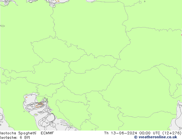 Isotachs Spaghetti ECMWF Čt 13.06.2024 00 UTC