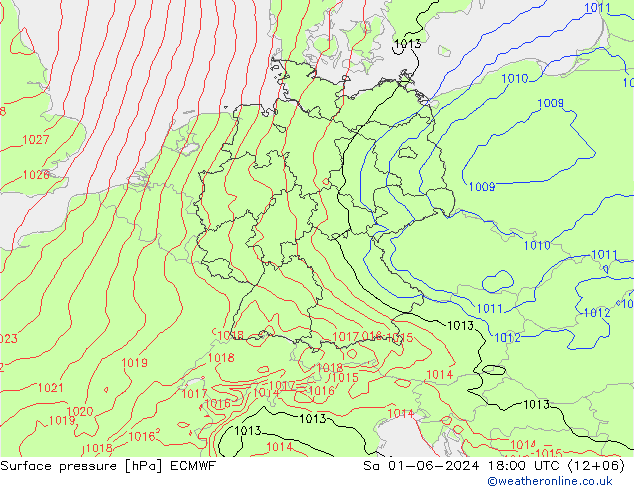 Surface pressure ECMWF Sa 01.06.2024 18 UTC