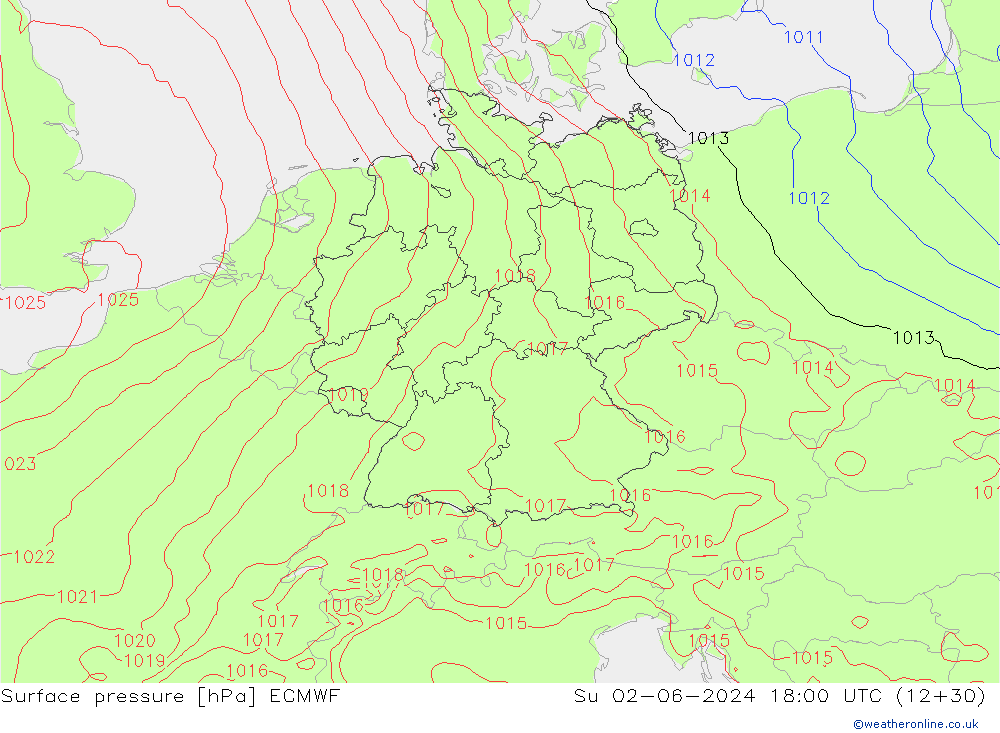 Luchtdruk (Grond) ECMWF zo 02.06.2024 18 UTC