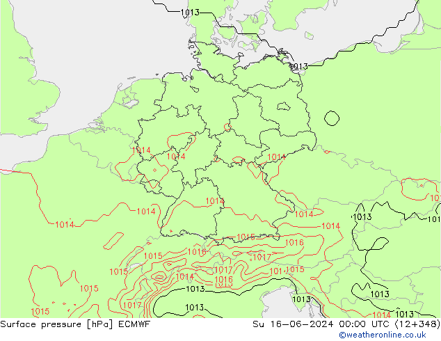 Luchtdruk (Grond) ECMWF zo 16.06.2024 00 UTC