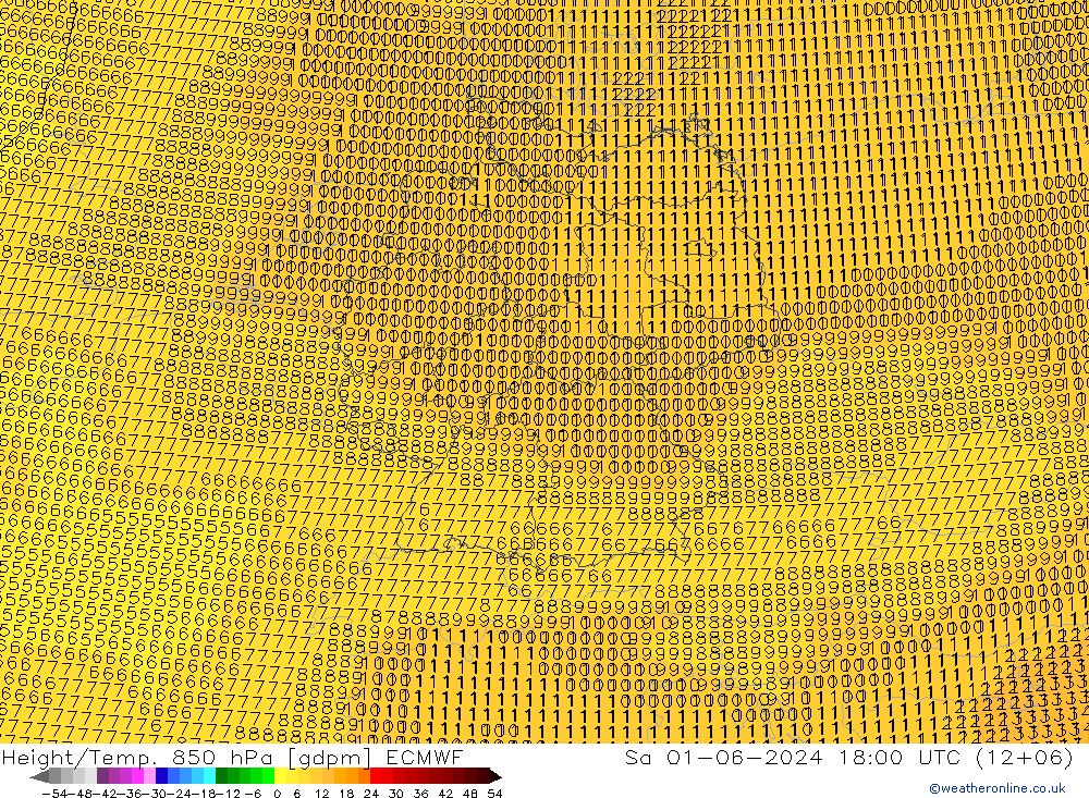 Height/Temp. 850 гПа ECMWF сб 01.06.2024 18 UTC