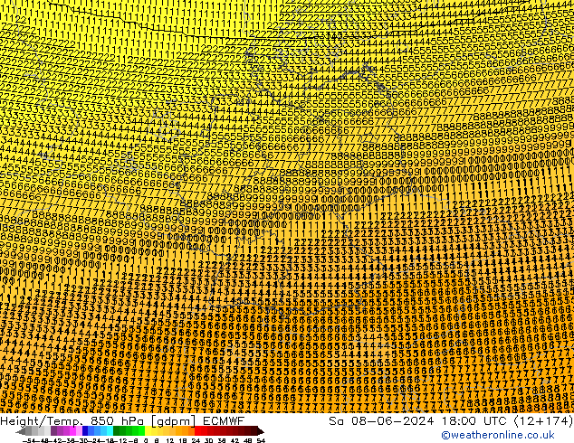Hoogte/Temp. 850 hPa ECMWF za 08.06.2024 18 UTC