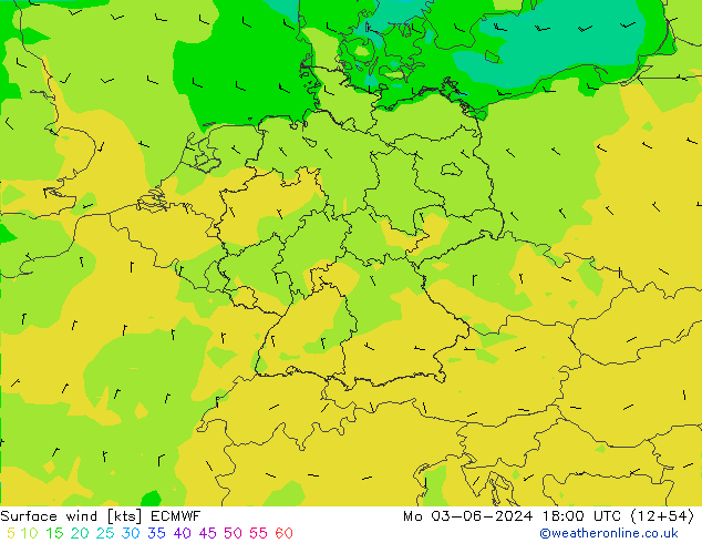 Vento 10 m ECMWF lun 03.06.2024 18 UTC