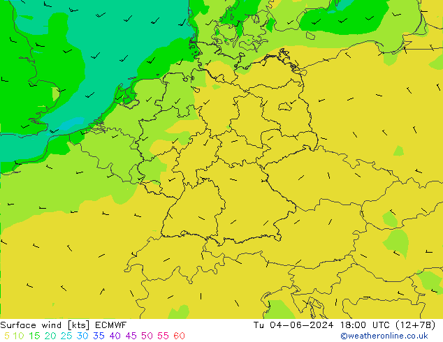 Rüzgar 10 m ECMWF Sa 04.06.2024 18 UTC