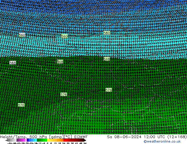 Height/Temp. 500 hPa ECMWF Sa 08.06.2024 12 UTC