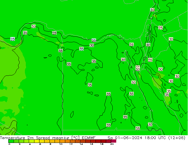 Temperatuurkaart Spread ECMWF za 01.06.2024 18 UTC