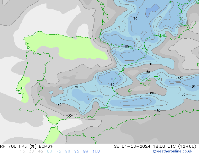 RH 700 hPa ECMWF Sa 01.06.2024 18 UTC