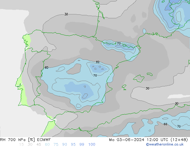 RH 700 hPa ECMWF Mo 03.06.2024 12 UTC