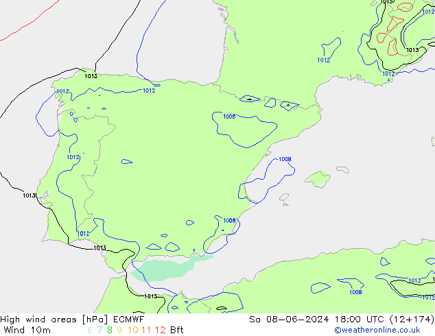 High wind areas ECMWF sáb 08.06.2024 18 UTC