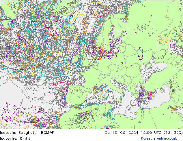 Isotachs Spaghetti ECMWF dim 16.06.2024 12 UTC