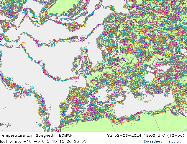 mapa temperatury 2m Spaghetti ECMWF nie. 02.06.2024 18 UTC
