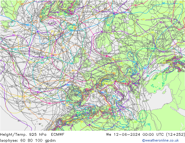 Height/Temp. 925 hPa ECMWF mer 12.06.2024 00 UTC