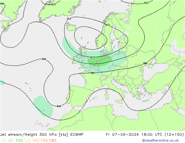 Jet stream/Height 300 hPa ECMWF Fr 07.06.2024 18 UTC