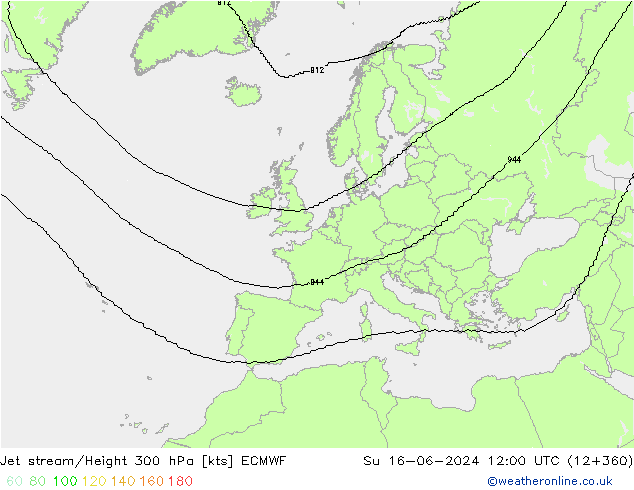 Jet stream/Height 300 hPa ECMWF Su 16.06.2024 12 UTC