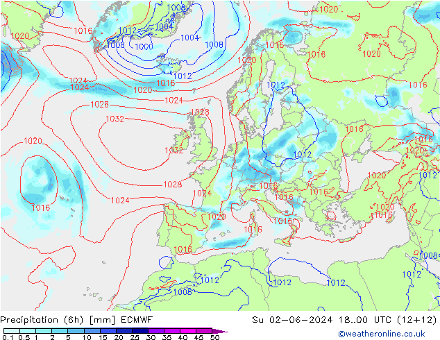 Precipitación (6h) ECMWF dom 02.06.2024 00 UTC