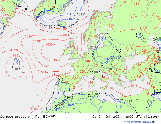 Presión superficial ECMWF sáb 01.06.2024 18 UTC