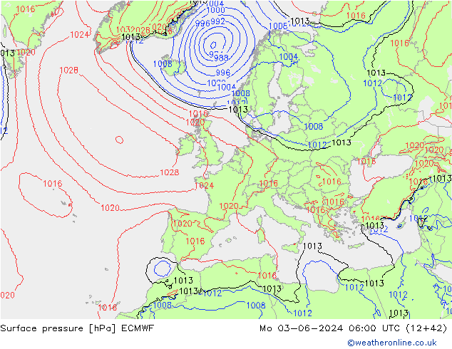 Pressione al suolo ECMWF lun 03.06.2024 06 UTC